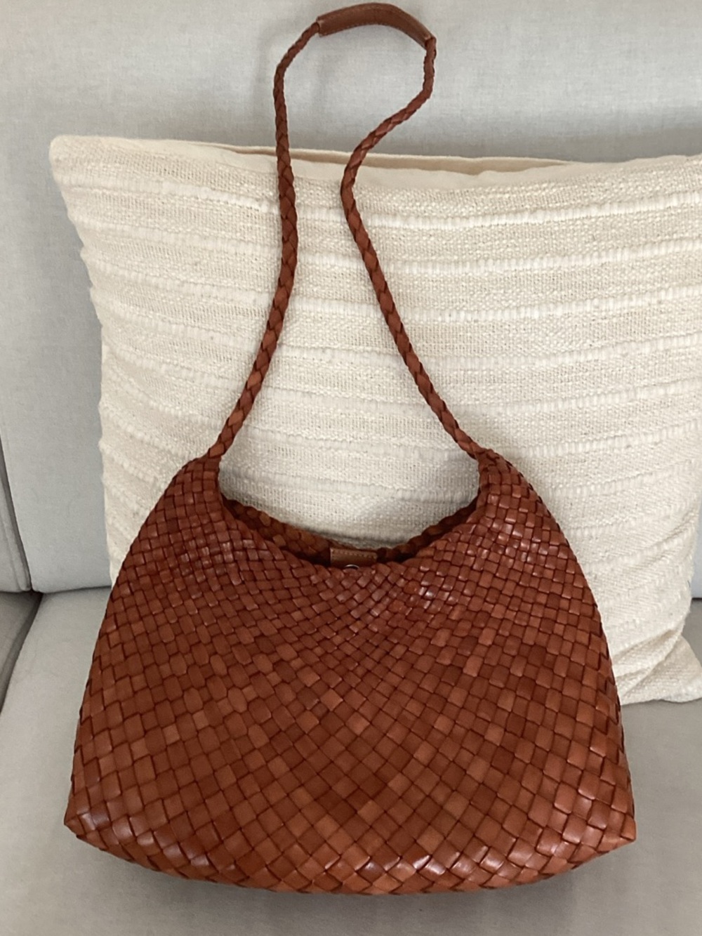 Dragon Diffusion Woven Shoulder Bag in Cognac Brown